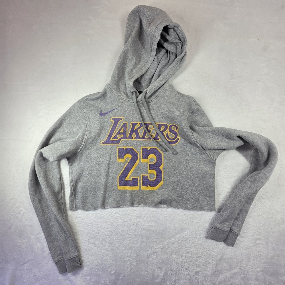 Nike Lakers LeBron James 23 Cropped Hoodie Womens Medium Gray NBA Sweatshirt